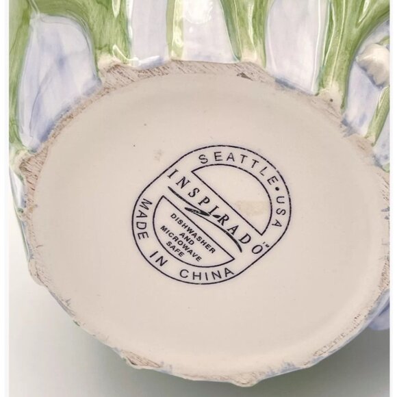 Inspirado Lily of the Valley Ceramic Pitcher Embossed Floral Hand Painted - Picture 5 of 13